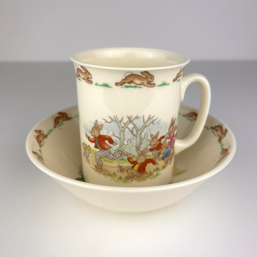Royal Doulton Bunnykins Mug Bowl Bone China England Vintage Set of 2